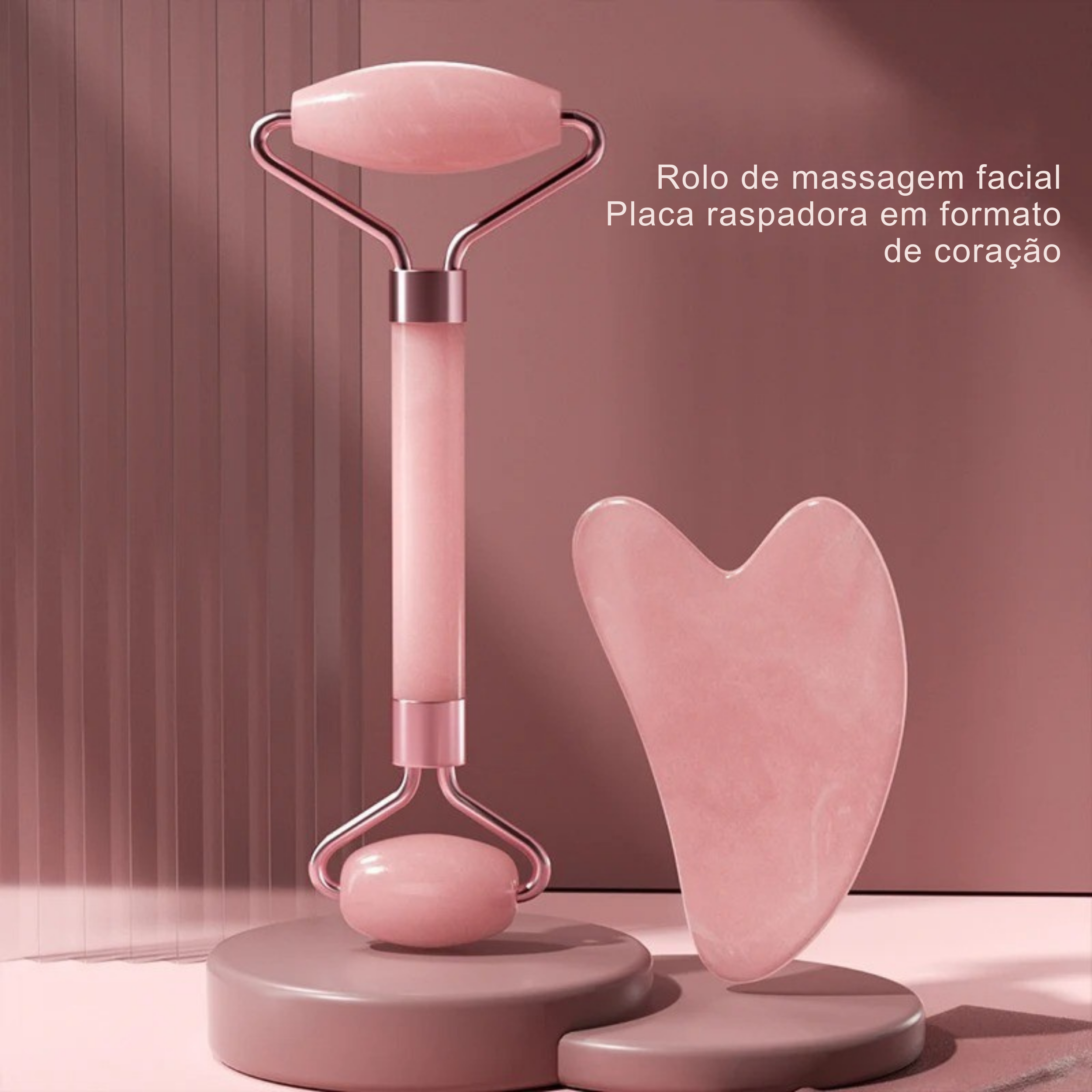 Rolo Massageador Facial + Gua Sha Coração – Cuidados Premium para a Pele