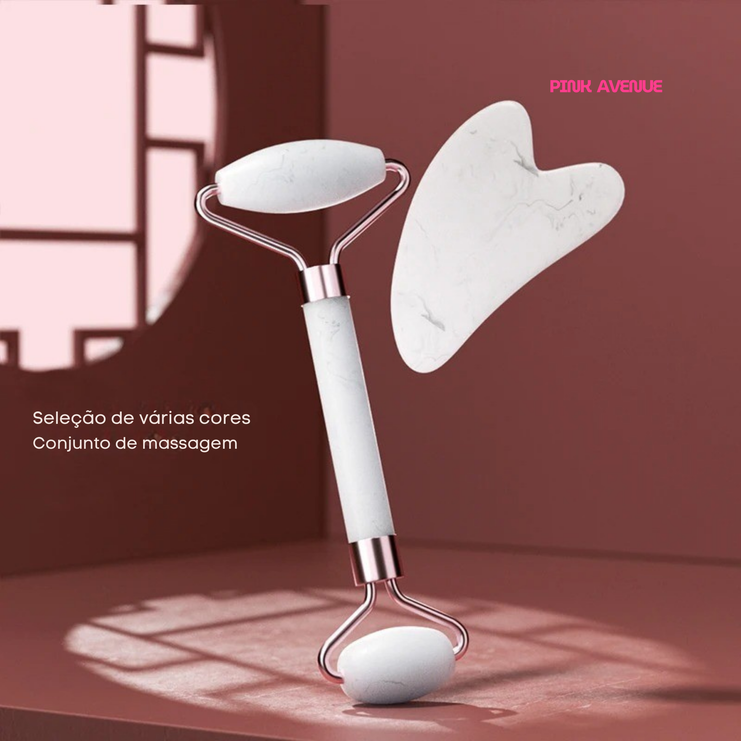 Rolo Massageador Facial + Gua Sha Coração – Cuidados Premium para a Pele